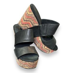 Volatile Platform Cork Wedge Sandal Black Leather Straps Heels Womens 8